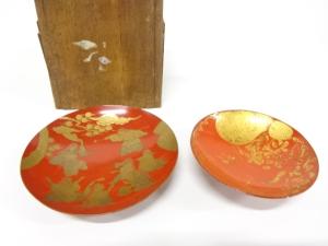 古物　漆塗り蒔絵　盃　2客